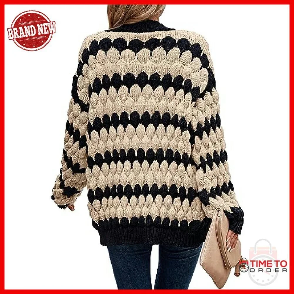 Chunky Knit Cardigan Open Front Lantern Sleeve Winter Sweater Cozy